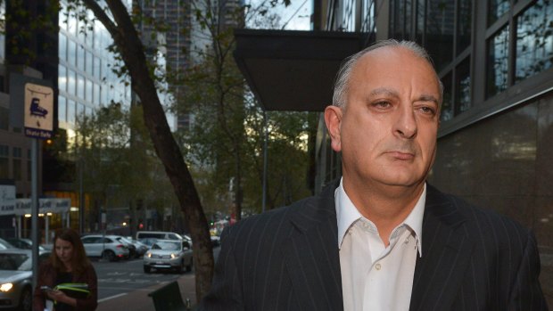 Bill Jordanou leaves Melbourne Magistrates Court after getting bail in May 2014.
