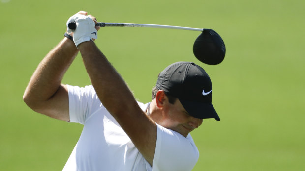 Defending his title: Patrick Reed practises at August National in the lead-up to the Masters.