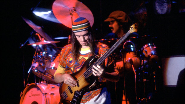 Jaco Pastorius performs with Weather Report at the Auditorium Theater in Chicago in 1978.
