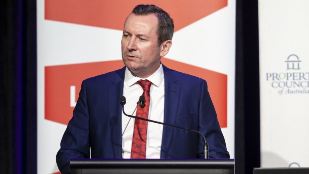 WA Premier Mark McGowan addressing the state's Property Council on Wednesay morning.