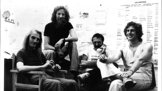 Editorial Staff For Ram: David Mills, Patrick Coyle, Gus Cohen and the Editor, Anthony O'Grady, 1975.