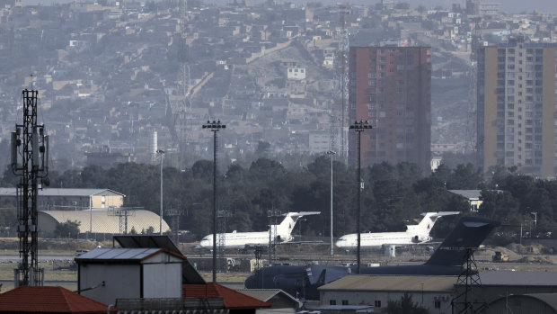 Aircraft are parked on the tarmac of the Hamid Karzai International Airport in Kabul, Afghanistan.