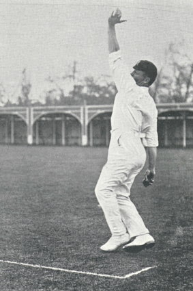 Tibby Cotter demonstrates his bowling action.