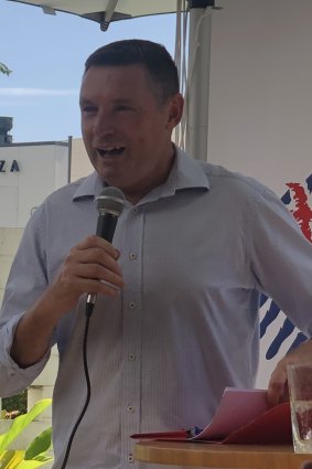Senate candidate Lyle Shelton speaking to supporters in Kenmore on Sunday afternoon.