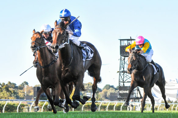 Mark Zahra steers Oceanex to victory at Flemington on Saturday to earn a place in this year's Melbourne Cup.