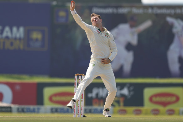 Matthew Kuhnemann of Australia bowls during day one.