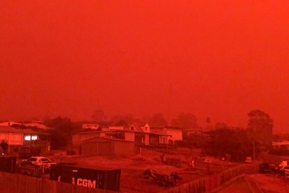 The sky above Mallacoota blazed red amid the fire danger in January 2020.