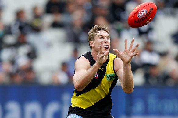 Tom Lynch in action against Collingwood. 