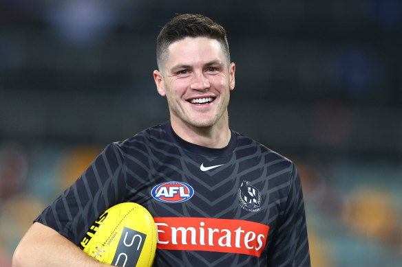 Jack Crisp, warming up at the Gabba before the match against the Lions.