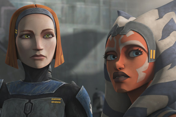 Those old animated days ... Ahsoka (Ashley Eckstein, right) with Bo-Katan (Katee Sackhoff) in Star Wars: The Clone Wars.