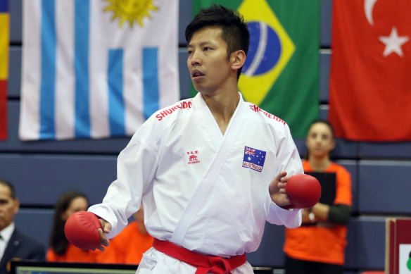 Australian Tsuneari Yahiro competes in the karate kumite -75kg in the sport’s Olympic debut. 