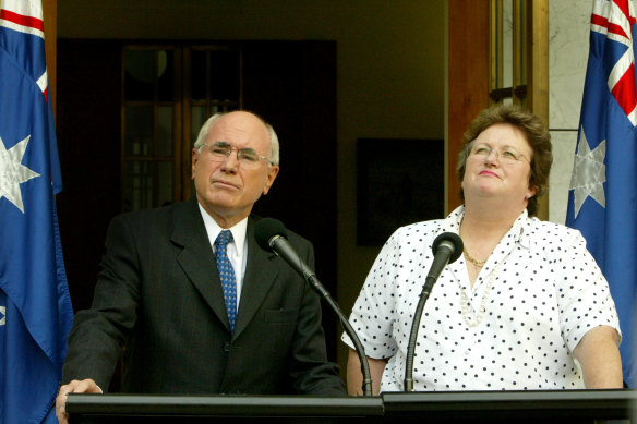 Then prime minister John Howard and then minister for immigration and Indigenous affairs Amanda Vanstone at a press conference at Parliament House to announce the planned abolition of ATSIC in 2004.