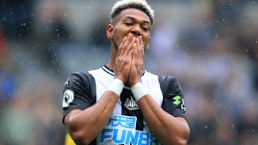 Newcastle United's Joelinton rues a missed chance.