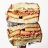 Foghorn Legless sandwich with vegan chicken schnitzel and bacon.