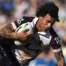 Tristan Sailor pictured during the Brisbane Broncos trial win over the North Queensland Cowboys.