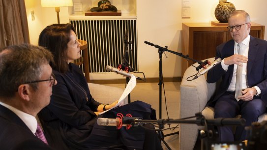 Albanese during the interview with David Crowe and Jacqueline Maley at Parliament House.