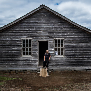 Gunditjmara elder Aunty Donna Wright outside the old dormitory at Lake Condah Mission. Aunty Donna’s mother Eunice Wright and her sister Gloria were stolen while walking home from school to the mission in 1954.
