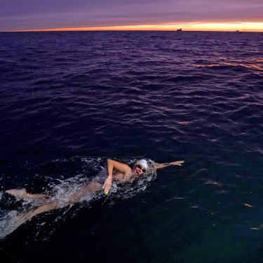 McCardel approaches France in her record-equalling English Channel crossing last October. 