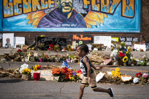 George Floyd Square in Minneapolis is filled with tributes. 