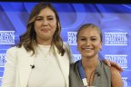 Brittany Higgins and Grace Tame at the National Press Club in February.