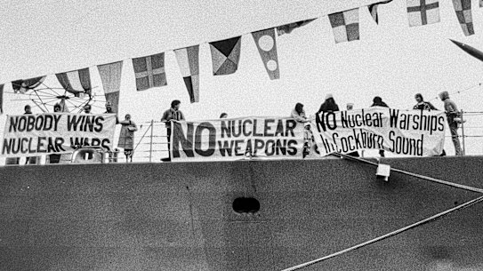 The Project Iceberg protest in July 1983 on the USS Worden.