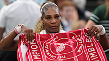 Serena Williams looks on during her Wimbledon loss.