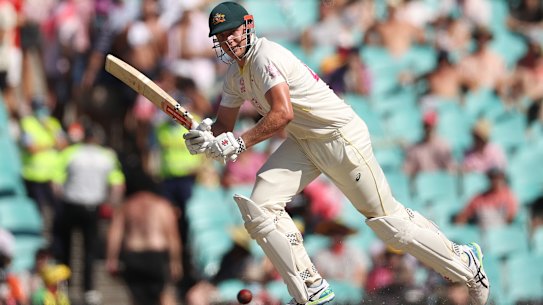 Cameron Green bats during day four on Saturday.