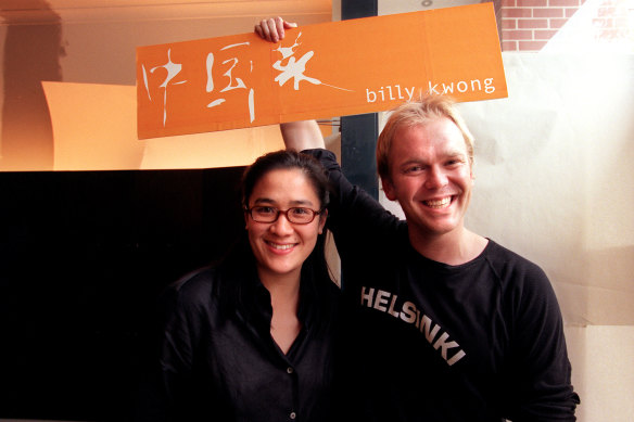 Bill Granger and Kylie Kwong in 2000 at the opening of their joint venture, billy kwong in Surry Hills.