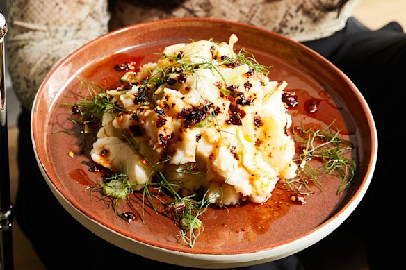 Spicy stir-fried mashed potato and fennel is loosely based on colcannon.