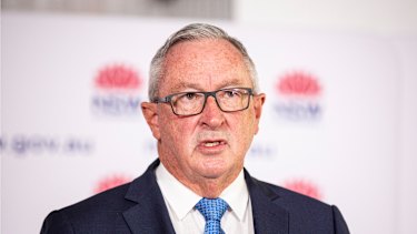 Health Minister Brad Hazzard gives a COVID-19 update on Sunday. 