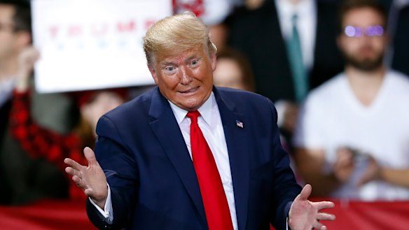 President Donald Trump speaks at a campaign rally in Battle Creek, Michigan, as the vote in the House was underway.