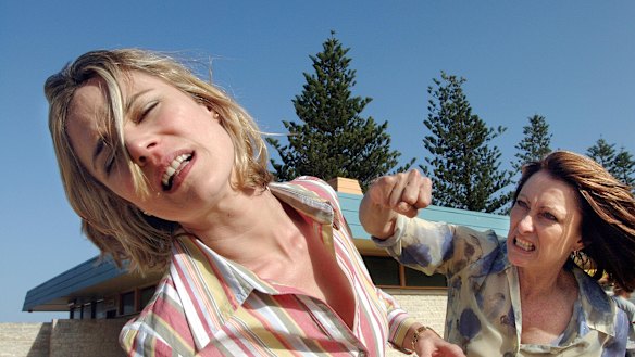 Irene (Lynne McGranger) punches Angie (Laurie Foell) on Home & Away, which accounts for most of Seven’s scripted Australian drama. 