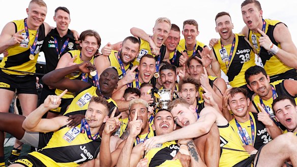 Richmond celebrate their 2019 VFL grand final win. 