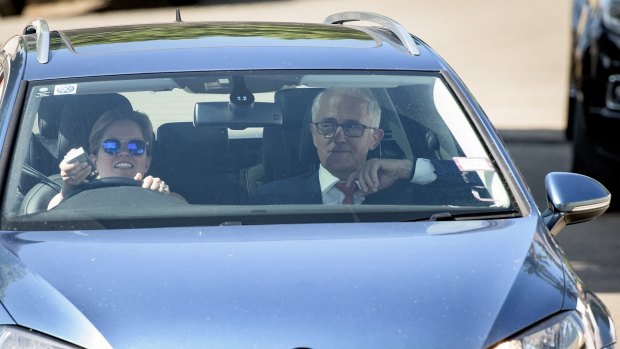 Former PM Malcolm Turnbull arrives at his Point Piper home on Monday after seven weeks away.