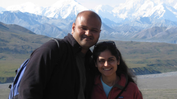 Rahul Desikan, before he fell ill,  and his wife Maya Vijayaraghavan.