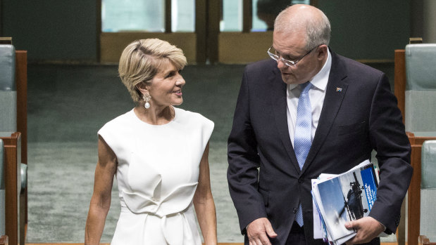 Julie Bishop and Scott Morrison during Question Time on Thursday.