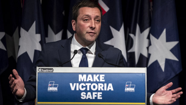 Then-opposition leader Matthew Guy pledges a crime crackdown in 2018.