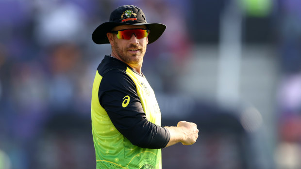 Aaron Finch looks on during Australia’s Twenty20 World Cup match with the West Indies in Abu Dhabi.