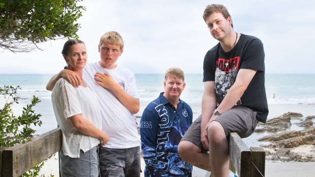 Helen Nicholls with her son Tom, husband Mark and son Jake have camped at Walkerville for many summers.