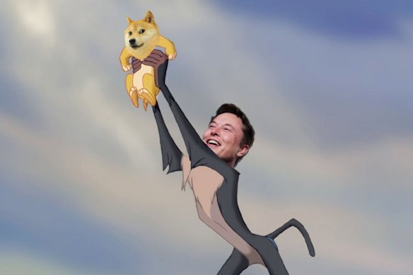 One of many memes posted or reposted by Musk. Apparent jokes referencing Dogecoin have seen the currency explode in value.