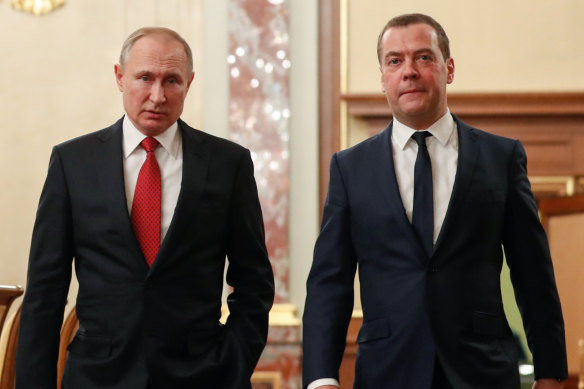Russian President Vladimir Putin, left, and Russian Prime Minister Dmitry Medvedev.