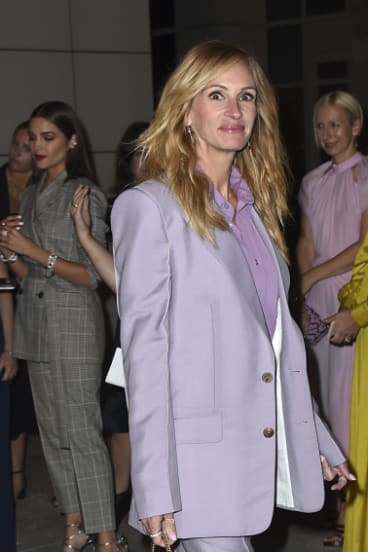 Pastel panache: Julia Roberts steps out in one of the biggest racing trends.