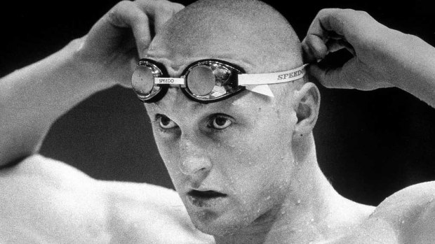 Neil Brooks prepares before his swim during the 1986 Commonwealth Games held in Edinburgh, Scotland. 