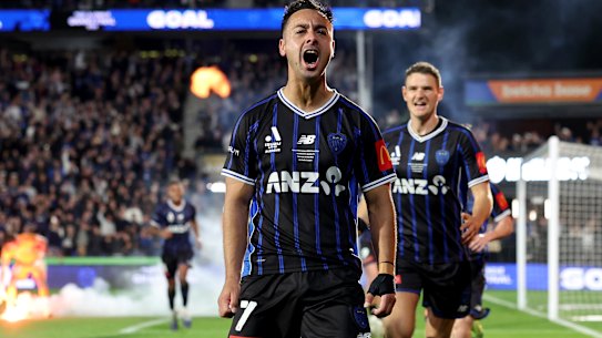 Cameron Howieson celebrates his decisive grand final goal.