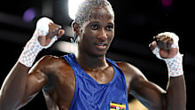 Nuhu Batte of Team Uganda celebrates a win in Glasgow.
