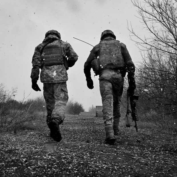 Soldiers with the 30th Brigade on the front line in the Donbas region in eastern Ukraine.