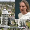 The apartment block at 23 Halifax Street at Lachlan’s Line in Macquarie Park. Inset, unit owner Nina Bishop.