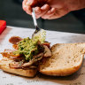 Salsa verde brightens the G. McBean Family Butcher’s porchetta roll.