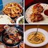 Clockwise from top left: Chips at Olympic Meats, Marrickville; Prawn toast at Grandfathers, Sydney CBD; Pico pasta at Attenzione in Redfern; gamjatang soup with friends at Guk’s Eedaero Gamjatang, Lidcombe.