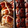 Helen Goh's traditional (left) and chocolate hot cross buns.